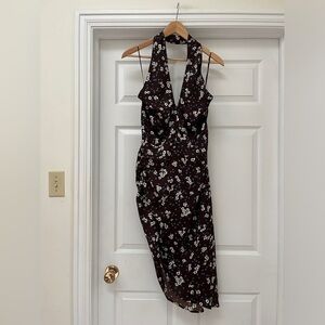 NWT Heartloom brown halter dress with floral print size medium